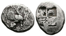 Ionia, Teos, late 6th.-early 5th. Century BC. AR Stater (22mm, 11.41 g.). Griffin seated right, raising forepaw. Rev. Quadripartite incuse square. Mat...