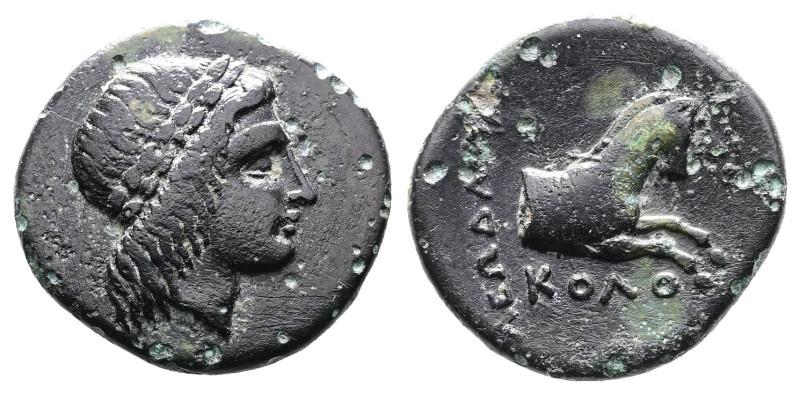 Ionia, Kolophon, circa 360-330 BC. AE (15mm, 1.96 g.). Leodamas, magistrate. Lau...