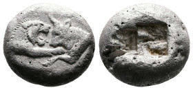 Kings of Lydia, Kroisos, circa 560-546 BC. AR Siglos (14,5 x 13 mm, 5,14 g.). Sardes mint. Confronted foreparts of lion and bull with extended foreleg...