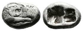 Kings of Lydia, Kroisos, circa 564/53-550/39 BC. AR Sixth Stater (11mm. 1,74g.). Sardes mint. Confronted foreparts of lion and bull. Rev. Two incuse s...