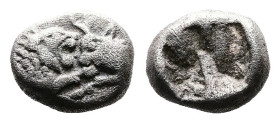 Kings of Lydia, Kroisos circa 561-546 BC. AR 1/24 Stater (6,67mm. 0,43g.). Sardes. Confronted foreparts of lion to right and bull to left. Rev. Incuse...