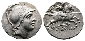 Phrygia, Kibyra, circa. 2nd.-1st. Century BC. AR Drachm (16,6mm. 2,62g.). Head of Hero Kibyras in crested Attic helmet right. Rev. ΚΙΒΥΡΑΤΩΝ, Cibyras ...