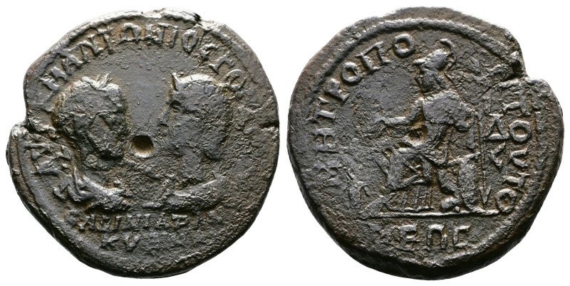 Moesia Inferior, Tomis, Gordian III with Tranquillina, 238-244 AD. AE Tetrassari...