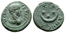 Thrace, Augusta Traiana, Geta 198-217 AD. AE (18mm, 3,48g.). Π CEΠTI ΓETAC K laureate, draped and cuirassed bust of Geta to right. Rev. AVΓOVCTHC TPAI...