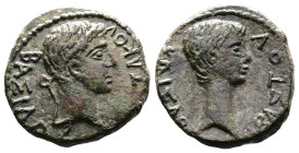 Kings of Thrace, Rhoemetalces I, with Augustus. Circa 11 BC-AD 12. AE (18 mm, 3,23 g.). BAΣIΛЄΩΣ POIMHTAΛKOΥ Diademed head of Rhoemetalces right. Rev....