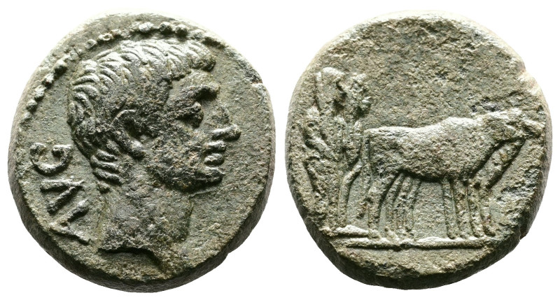 Macedon, Philippi, Augustus 27 BC- 14 AD. AE (18mm, 5,09) AVG bare head of Augus...