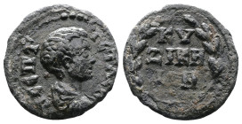 Mysia, Kyzikos, Geta as Caesar 198 - 209 AD. AE (17mm, 2,13g.). Π CΕΠΤ ΓΕΤΑC K, bareheaded, draped bust of Geta to right seen from behind. Rev. KY/ZIK...