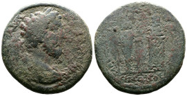 Ionia, Ephesus, Marcus Aurelius, 161-180 AD. AE Hexassarion (34 mm, 26,17 g.). Homonoia with Sardis in Lydia Α Κ Μ ΑΥ ΑΝΤΩΝЄΙΝΟC Laureate, draped and ...