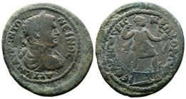 Ionia, Ephesus, Caracalla, 198-217 AD. AE 30 (33 mm, ). AYT KM AYP ANTΩNEINOC, laureate and draped bust right. Rev. EΦΕCIΩΝ TPIC NEOKOPΩΝ, Artemis the...
