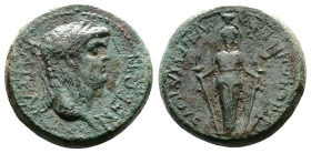 Lydia, Maeonia, Nero, 54-68 AD. AE ( 19 mm, 6,27 g.). Struck under the magistrate T. Claudius Menekrates, circa 65 AD. ΝΕΡΩΝ ΚΑΙΣΑΡ Laureate head of N...