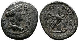 Lydia, Thyateira, Time of Hadrian, 117-138 AD. AE (25mm, 6,45g.). ΘVATEI-PANΩN Draped bust of Tyche of Thyateira right, wearing mural crown. Rev. ΤΕΙΡ...