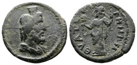 Lydia, Thyateira, Time of Severus Alexander 222-235 AD. AE (20mm, 3,83 g.). Busta of Serapis wearing kalathos to right. Rev. ΘVATЄI-ΡHNΩN. Isis standi...