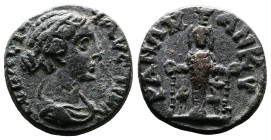Phrygia, Ancyra, Faustina II 147-175 AD. AE (17mm, 3,51 g). ΦΑVСΤЄΙΝΑ СЄΒΑСΤΗ draped bust to right. Rev.ΑΝΚYΡΑΝΩΝ, cult-statue of Artemis Ephesia with...