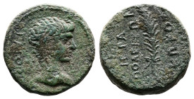 Phrygia, Hierapolis, Gaius Caesar 20 BC-AD 4. AE Hemiassarion (15 mm, 3,35 g). Magistrate Kokos circa 5 BC. ΓAIOΣ Bare head of Gaius to right. Rev. ΙΕ...