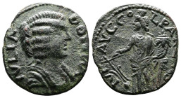 Pisidia, Parlais, Julia Domna, 193-217 AD. AE (21 mm, 4,13 g.). IVLIA DOMNA Draped bust of Julia Domna to right. Rev. IVL AVG COL PARLAIS Mên standing...