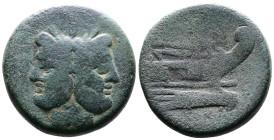 Anonymous, After 211 BC. AE As (33,6 mm. 33,8 g.). Rome. Laureate janiform head of Janus, value mark I above. Rev. Prow of galley right, value mark I ...