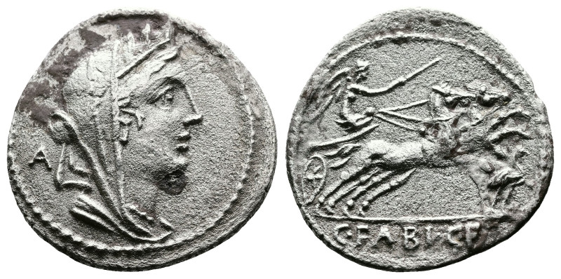 C. Fabius C.f. Hadrianus, 102 BC. AR Denarius (20 mm, 3.39 g.). Rome. Veiled and...