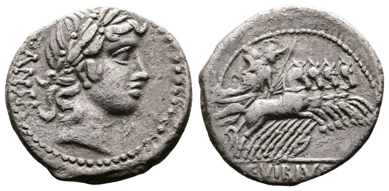 C. Vibius C.F. Pansa, 90 BC. AR Denarius (20 mm. 3,74 g.). Rome. PANSA, laureate...