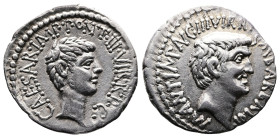 Mark Antony and Octavian, AR Denarius (20mm, 3.68 g.). mint moving with Antony, spring - early summer 41 BC. M ANT IMP AVG III VIR R P C M BARBAT Q P ...