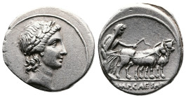 Octavian, Autumn 30 - summer 29 BC. AR Denarius (19 mm, 3.71 g.). Rome(?). Laureate head of Apollo of Actium to right. Rev. IMP•CAESAR Octavian, weari...