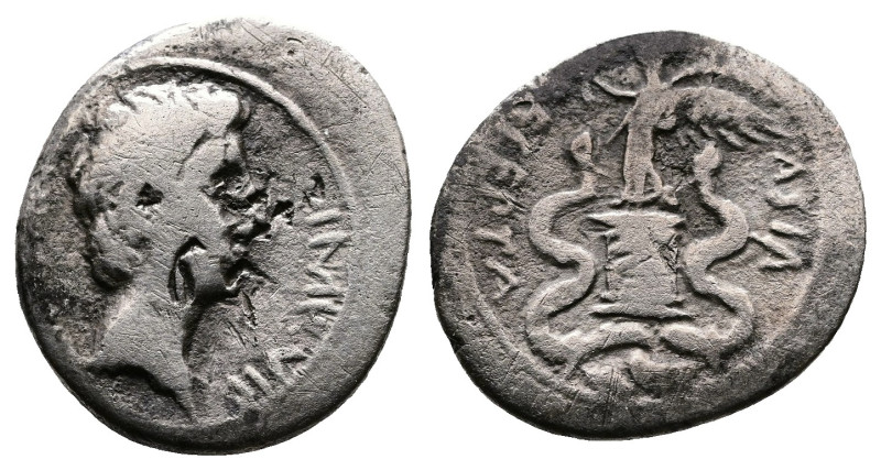 Augustus, 31 BC - 14. AR Quinarius (15mm, 1,47g.) Struck in Ephesus. CAESAR IMP ...