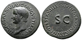 Tiberius, 14-37 AD. AE As (28 mm, 10,89 g.). Rome, 21-22 AD. TI•CAESAR•DIVI•F•AVGVST•IMP•VIII• Bare head of Tiberius to left. Rev. PONTIF•MAXIM•TRIBVN...