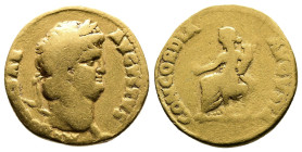 Nero, AD 54-68. AV Aureus. (18mm. 6,95 g.). AD 64-65, Rome. NERO CAESAR AVGVSTVS, laureate head right. Rev. CONCORDIA AVGVSTA, Concordia seated left, ...