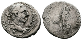 Vitellius, 69 AD. AR Denarius (18mm, 3,06g.). Lugdunum. A VITELLIVS IMP GERMAN, laureate head to right. Rev. VICTORIA AVGVSTI Victory advancing to lef...
