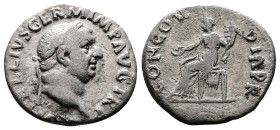 Vitellius, 69 AD. AR Denarius (18mm, 3,15 g.). Rome. A VITELLIVS GERM IMP AVG TR P, laureate head to right. Rev. CONCORDIA P R Concordia seated to lef...
