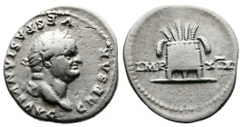 Vespasian, 69-79 AD. AR Denarius (20mm, 3,46g.). Rome, 78 AD. CAESAR VESPASIANVS AVG Laureate head of Vespasian to right. Rev. IMP-XIX across the fiel...