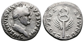 Vespasian, 69-79 AD. AR Denarius (19 mm, 3,0 g.). Rome, 74 AD. IMP CAESAR VESPASIANVS AVG Laureate head of Vespasian to right. Rev. PON MAX TR P COS V...