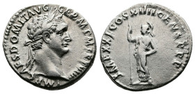 Domitian, 81-96 AD. AR Denarius (19mm, 3,31g.). Rome, 89 AD. IMP CAES DOMIT AVG GERM P M TR P VIIII, laureate head right. Rev. IMP XXI COS XIIII CENS ...