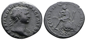 Trajan, 98-117 AD. Bilon Denarius (18mm, 2,41 g.). Rome, 108-109 AD. IMP TRAIANO AVG GER DAC P M TR P, laureate bust to right, slight drapery on far s...
