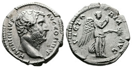 Hadrian, 117-138 AD. AR Denarius (19mm, 3,12g.). Rome, 136 AD. HADRIANVS AVG COS III P P, bare head of Hadrian to right. Rev. VICTORIA AVG, Victory st...