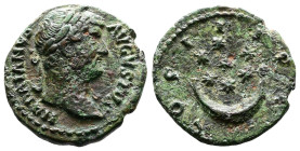 Hadrian, 117-138 AD. AE Denarius (18 mm, 3,15 g.). Rome, 126-127 AD. HADRIANVS AVGVSTVS Laureate head of Hadrian to right, with slight drapery on his ...