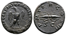Hadrian, 117-138 AD. AE Quadrans (18mm, 3,71 g.) Rome mint, 121-122 AD. IMP CAESAR TRAIAN HADRIANVS AVG Eagle, with spread wings, standing right, his ...