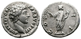 Marcus Aurelius, as Caesar, 139-161 AD. AR Denarius (17 mm, 3,05 g.). Rome, 145-147 AD. AVRELIVS CAESAR AVG PII F Bare head of Marcus Aurelius to righ...