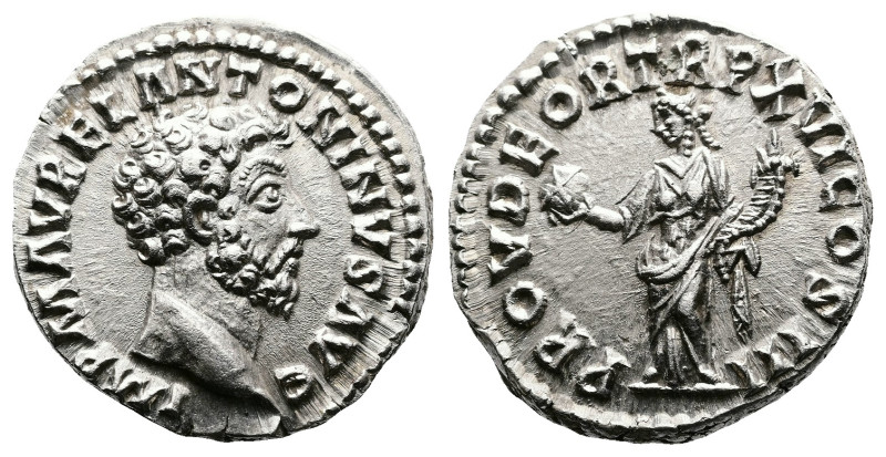 Marcus Aurelius, 161-180 AD. AR Denarius (17 mm, 3,33 g.). Rome, 161 AD. Bare he...