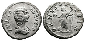 Julia Domna, 193-217 AD. AR Denarius (19 mm, 2,84 g.), Rome, 210 AD. IVLIA AVGVSTA Draped bust of Julia Domna to right. Rev. VENVS VICTRIX Venus stand...