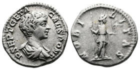 Geta, as Caesar, AR Denarius (17mm, 3,31 g.). Rome, 200-202 AD. P SEPT GETA CAES PONT, bare-headed and draped bust to right. Rev. NOBILITAS, Nobilitas...