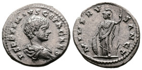 Geta, as Caesar, 198-209 AD. AR Denarius (19 mm, 3,30 g.), Laodicea ad Mare, 201-202 AD. P SEPTIMIVS GETA CAES Bare-headed and draped bust of Geta to ...