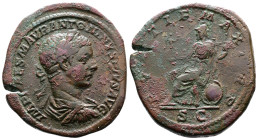 Elagabalus, 218-222 AD. AE Sestertius (33mm, 26,13 g.). Rome, 218 AD. IMP CAES M AVR ANTONINVS PIVS AVG, laureate, draped and cuirassed bust to right....