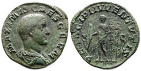 Maximus, 235-238 AD. AE Sestertius. (31 mm. 16,85 g.). Rome. MAXIMVS CAES GERM, bare-headed, draped bust right. Rev. PRICIPI IVVENTVTIS, S-C, Maximus ...