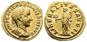 Gordian III, 238-244 AD. AV Aureus (20 mm, 5,01 g.). March-May, 240 AD. IMP CAES GORDIANVS PIVS AVG Laureate, draped and cuirassed bust of Gordian III...