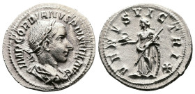 Gordian III, AR Denarius (21mm, 3,00 g.). Rome, 241 AD. IMP GORDIANVS PIVS FEL AVG, laureate, draped and cuirassed bust to right. Rev. VENVS VICTRIX, ...