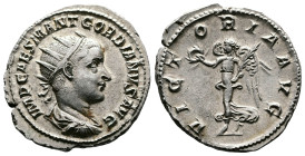 Gordian III, 238-244 AD. AR Antoninianus (22 mm, 4,27 g.), Antioch, 239 AD. IMP CAES M ANT GORDIANVS AVG Radiate, draped and cuirassed bust of Gordian...