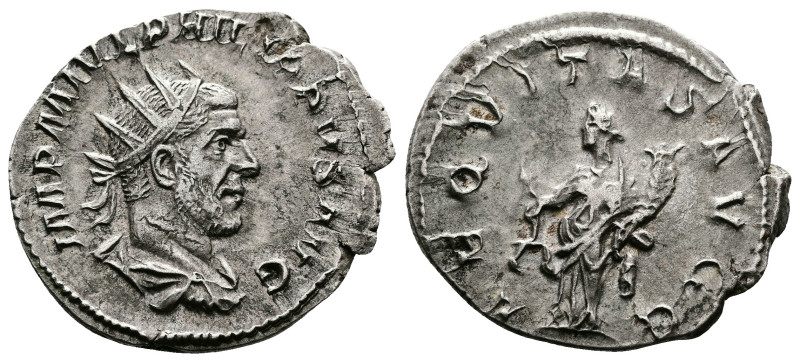 Philip I, 244–249 AD. AR Antoninianus (23mm, 3,36 g.). Rome 244-247 AD. IMP M IV...