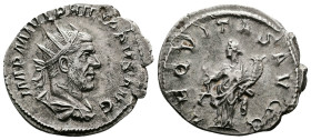 Philip I, 244–249 AD. AR Antoninianus (23mm, 3,36 g.). Rome 244-247 AD. IMP M IVL PHILIPPVS AVG. Radiate, draped and cuirassed bust right. Rev. AEQVIT...