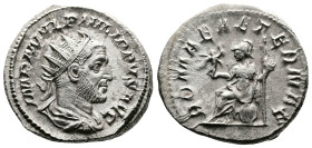 Philip I, 244–249 AD. AR Antoninianus. (22,5mm, 5,40g.). Rome, 245-7 AD IMP M IVL PHILIPPVS AVG Bust radiate, draped, cuirassed r. Rx: ROMAE AETERNAE ...