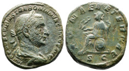 Trebonianus Gallus, 251-253 AD. AE Sestertius. (30mm, 22,73 g.). Rome, 251-253 AD. IMP CAES C VIBIVS TREBONIANVS GALLVS AVG, laureate, draped and cuir...